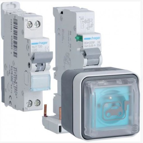 Bornes de charge witty IP55 3KW 2P+T M2 + protection différentielle HAGER